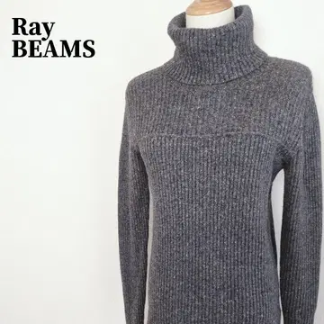 레이빔즈 터틀넥 울 혼방 리브 스웨터 그레이