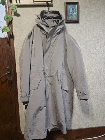 KWD 베이지 모즈 코트 후드 부착 올 시즌 입고 벗기 라이트 다운