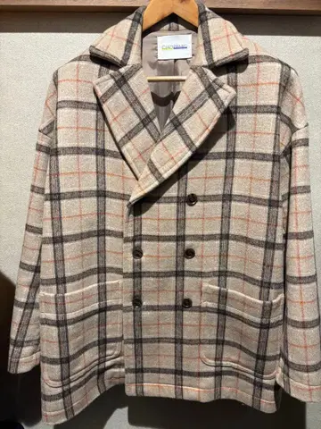 울 체크 무늬 더블 브레스트 코트