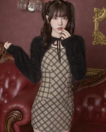 오리지널 체크 무늬 앙상블 미니 원피스