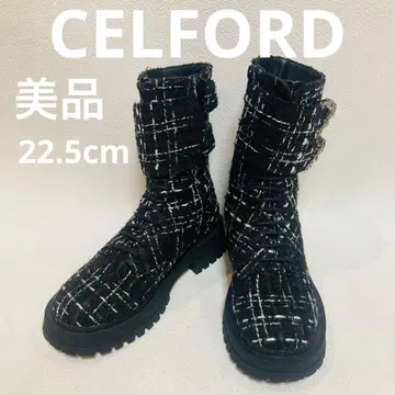 새상품급 22.5cm CELFORD 트위드 부클레 조 사이드 지퍼 부츠