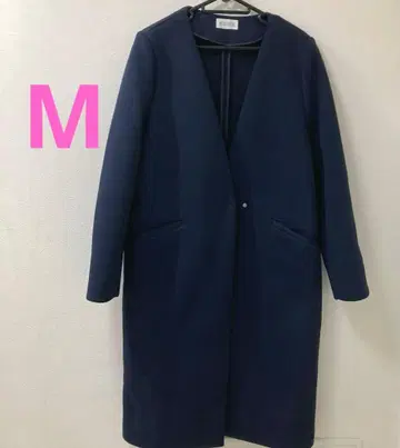 새상품급 PLST 스펀지 리버 컬러리스 코트 노카라 코트 네이비 M