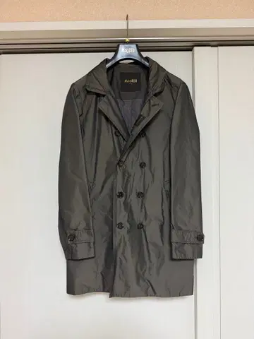 MOORER 그레이 더블 브레스트 트렌치코트