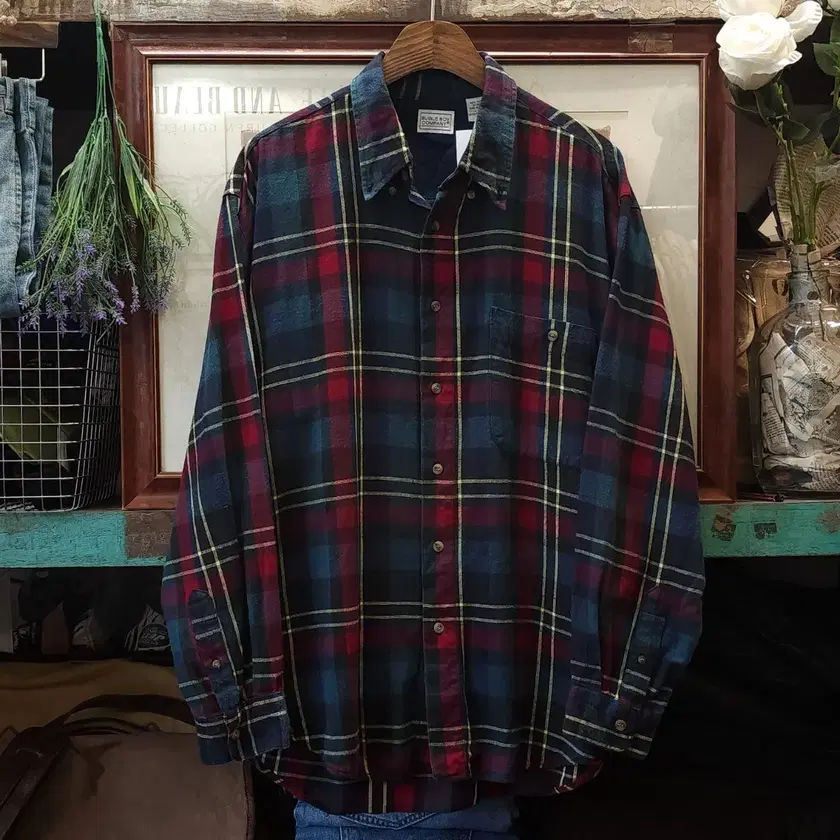 90s American Vintage Check Shirt Flannel Shirt Work Shirt Big Check L ...