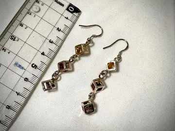 정육면체 3연 링 귀걸이 지르코니아 실버