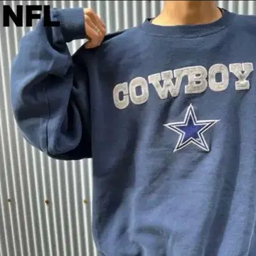 NFL 댈러스 카우보이즈 빅 로고 자수 와이드 소매 맨투맨 구제 의류