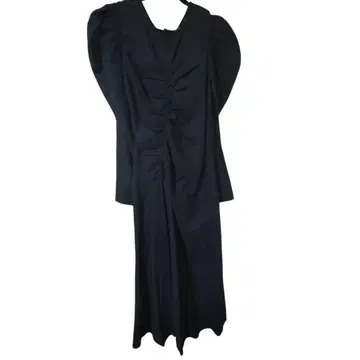 MOUSSY 블랙 프론트 개더 퍼프 슬리브 롱 원피스