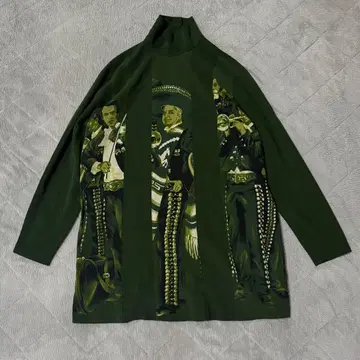 일본제 토쿠코 프리미어볼 음악가 화려한 무늬 긴팔 블라우스 짙은 그린 L