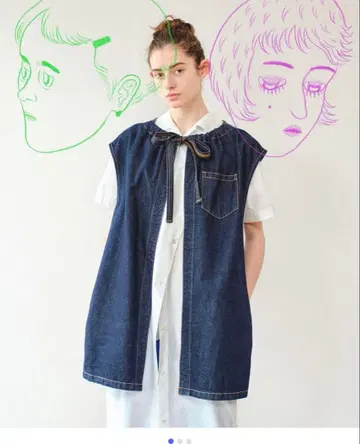 소덕 웨이브 데님 재킷 쿠도스 리본 데님 베스트