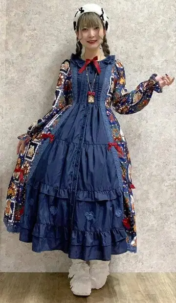 axes femme Chalmiere 크리스마스 패턴 원피스 (네이비)