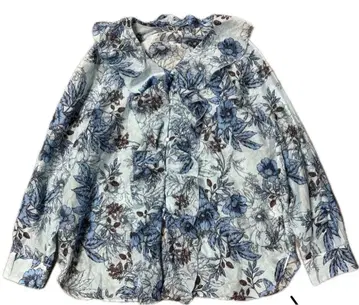 새상품급 다마컬렉션 코튼 실크 꽃무늬 긴팔 블라우스 스카이블루 XL