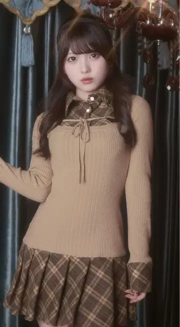 미셸 마카롱 체크 도킹 원피스 FREE SIZE