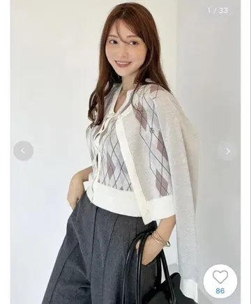 [ SNIDEL ] 아가일 무늬 니트 베스트 x 가디건 SET