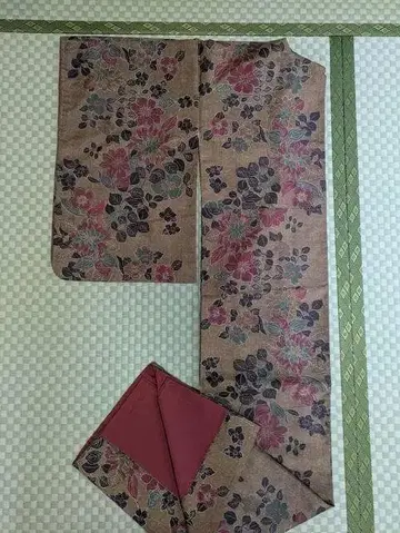 [ 기모노1004 ] 금빛 브라운 츠무기 동백꽃 패턴