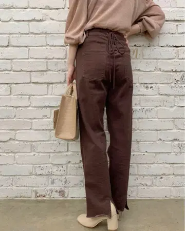 새상품 chico 레이스업 칼라 데님 브라운