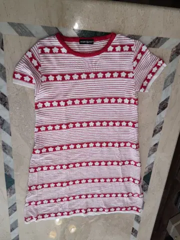 MARY QUANT 스트라이프 꽃무늬 반팔 원피스 빈티지풍