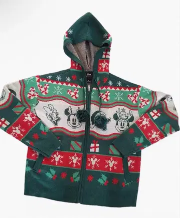 [레어 패턴, 선착순!] 미키 크리스마스 후드 부착 니트 자켓