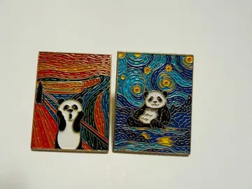 팬더 에나멜 아트 핀 배지 [2개 세트]