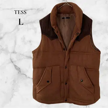 TESS 테스/충전솜 다운 베스트 니트지 바이컬러 브라운 L 사이즈