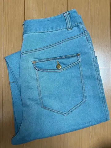 grn 라이트 블루 데님 스트레치 와이드 사루엘 팬츠