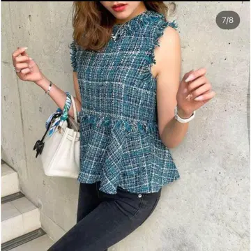 sheller 트위드 페플럼 상의