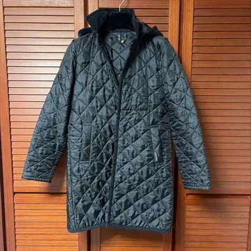 라벤햄 블랙 퀼팅 자켓 후드 부착