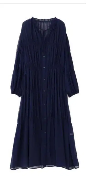 네이비 플리츠 디자인 맥시 원피스