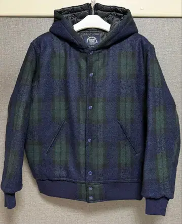 미사용 새상품 네이비 그린 체크 무늬 후드 부착 자켓