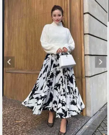 레어! sheller 페인트 플리츠 미디엄 스커트