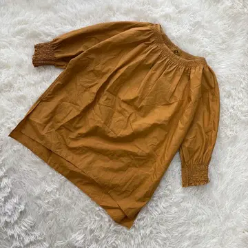 보르지 [ M 상당 ] 코튼 블라우스 7부 소매 소매 셔링 카멜