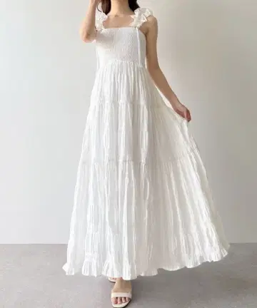 [ mipiarl ] 개더 숄더 에어리 원피스 (화이트)