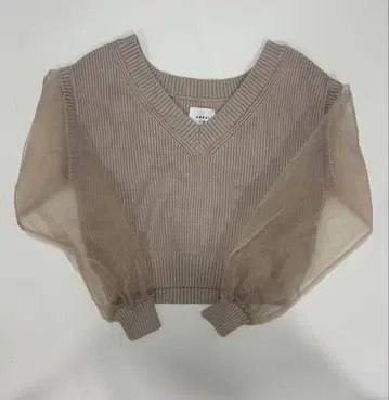 AMERI 니트 베이지 V넥 시스루