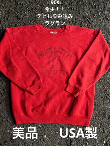 90s Hanes 데빌 쳐염 맨투맨 빨간색 래글런 빈티지