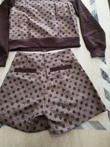 MARY QUANT 브라운 꽃무늬 자켓 & 숏팬츠 세트 빈티지풍