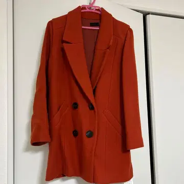 미사용 아파트 바이 로리즈 오렌지 컬러 더블 브레스트 피 코트 L 사이즈