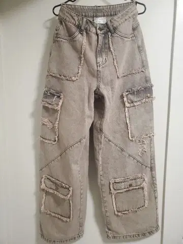 croworld 데미지 와이드 레그 데님 진