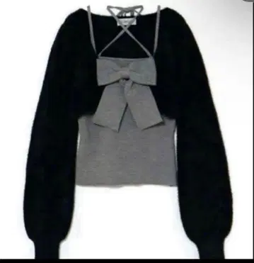 새상품 BUBBLES 리본 니트 앙상블 블랙