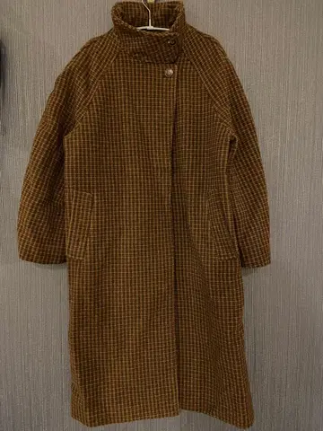 Ungrid 체크 롱 코트 브라운