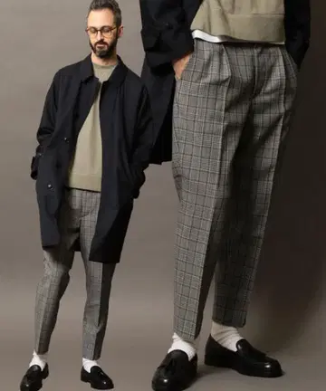 BY TW 글렌체크 1P 와이드 테이퍼드 팬츠 L 사이즈