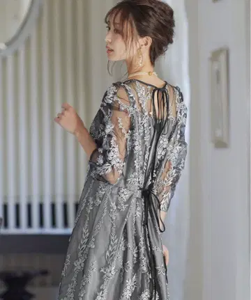 M 사이즈 niana 자수 레이스 백리본 파티 드레스 블랙