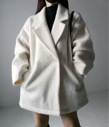 meem select 오버사이즈 샤기 멜톤 미들 코트