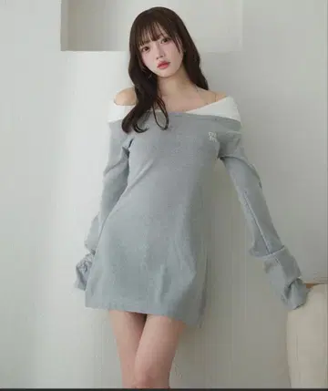 오프숄더 도킹 리브 니트 미니 원피스