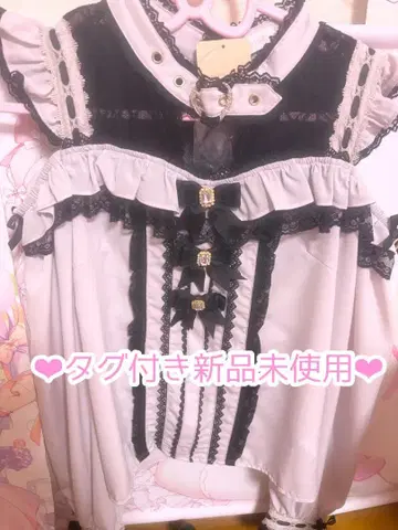 LIZLISA 3개 리본 하트 초커 블라우스 긴팔 핑크 x 블랙