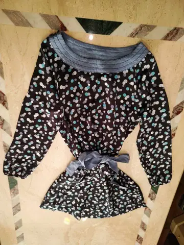 MARY QUANT 도트 무늬 긴팔 튜닉 허리 리본 포함