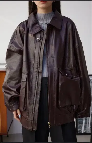 AZUL by moussy 페이크 레더 오버 블루종 브라운