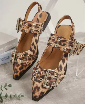 레오파드 무늬 표범 무늬 펌프스 샌들