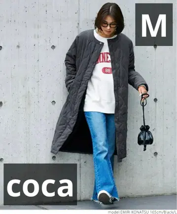 coca 퀼팅 노카라 롱 코트 블랙 M 사이즈
