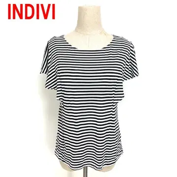 A6546 인디비 반팔 T셔츠 면 보더 프렌치 슬리브 블랙 38