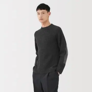 MUJI LABO 메리노울 하찌 엘보 패치 크루넥 스웨터