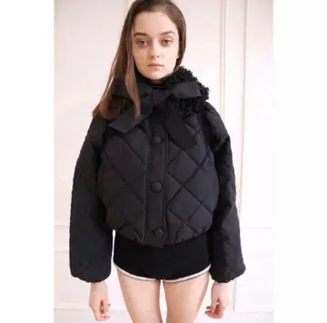fur ribbon quilting short down coat